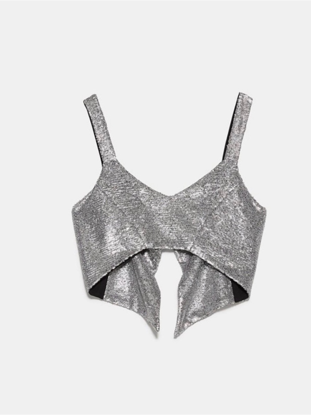 Zara Silver Sequined Cropped Tank Top